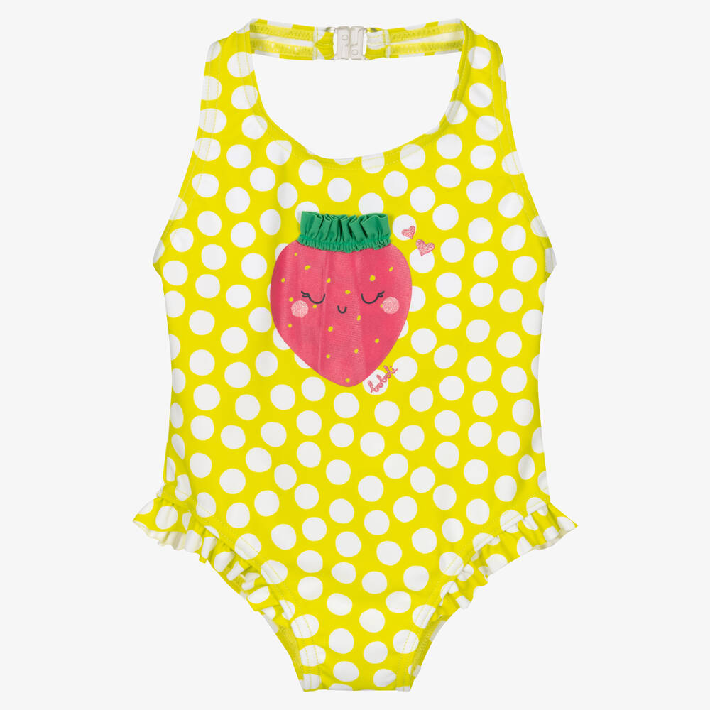 Boboli - Girls Green Polka Dot Ruffle Swimsuit | Childrensalon