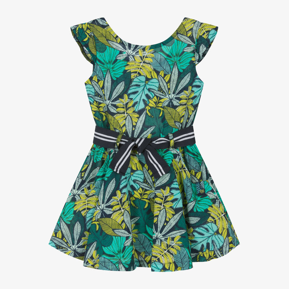 Boboli-Girls Green Tropical Leaf Print Dress | Childrensalon Outlet
