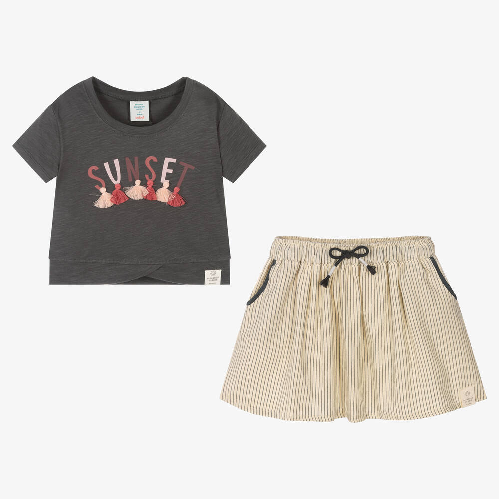 Boboli-Girls Grey & Beige Skirt Set | Childrensalon Outlet