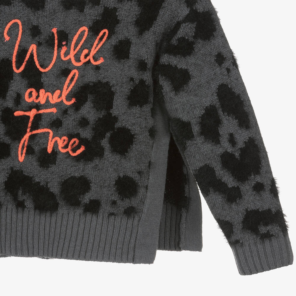 Boboli-Серо-черный пушистый вязаный свитер | Childrensalon Outlet