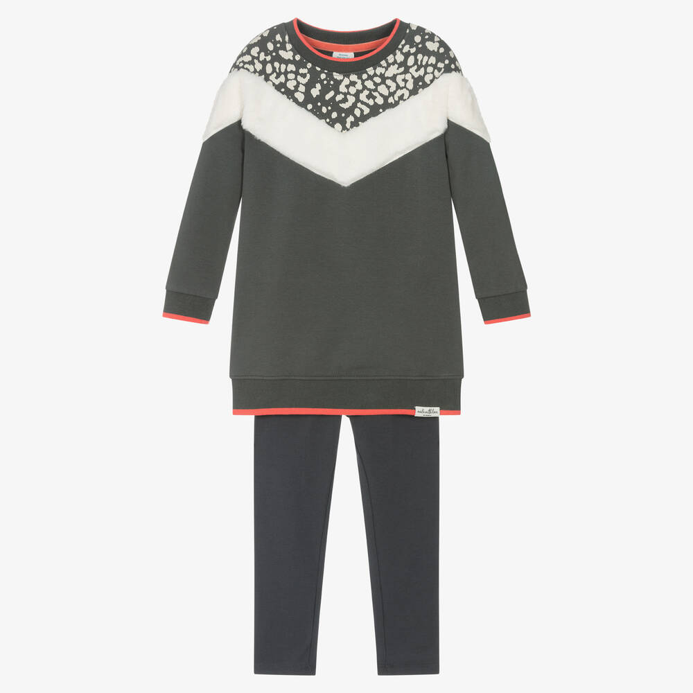 Boboli-Girls Grey Cotton Leggings Set | Childrensalon Outlet