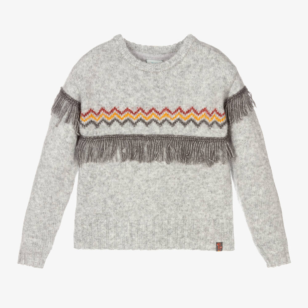 Boboli - Girls Grey Fringed Sweater | Childrensalon