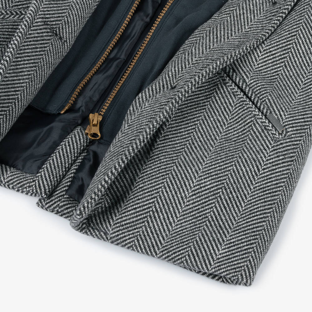Boboli-Girls Grey Herringbone Coat | Childrensalon Outlet