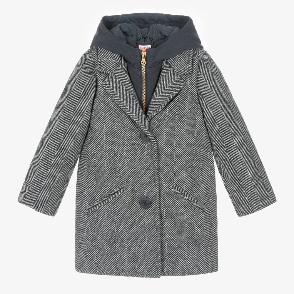 Boboli-معطف هيرينغبون لون رمادي للبنات | Childrensalon Outlet