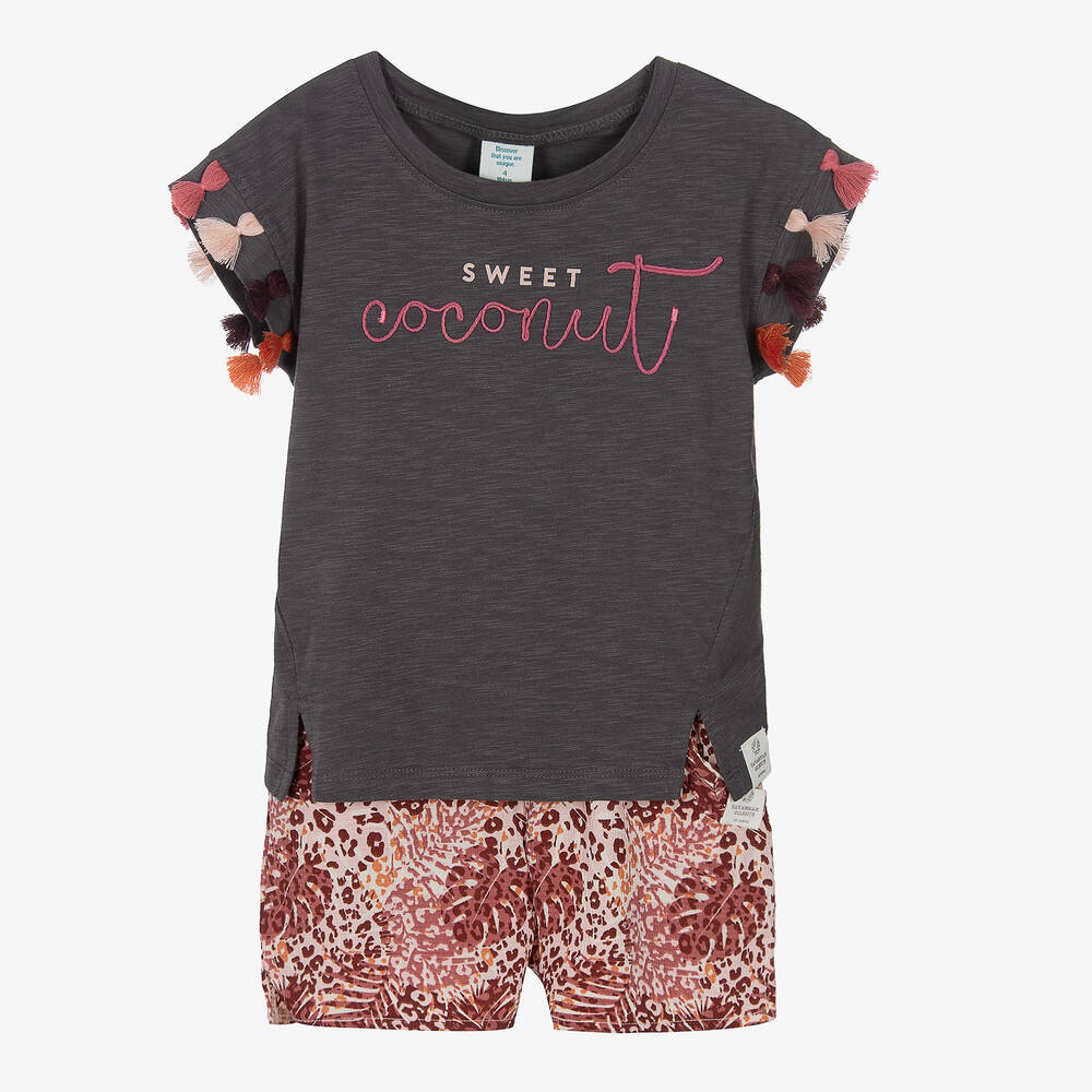 Boboli - Серая футболка и розовые шорты из хлопка | Childrensalon
