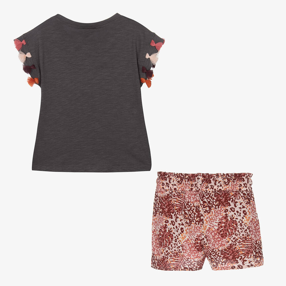 Boboli-Серая футболка и розовые шорты из хлопка | Childrensalon Outlet