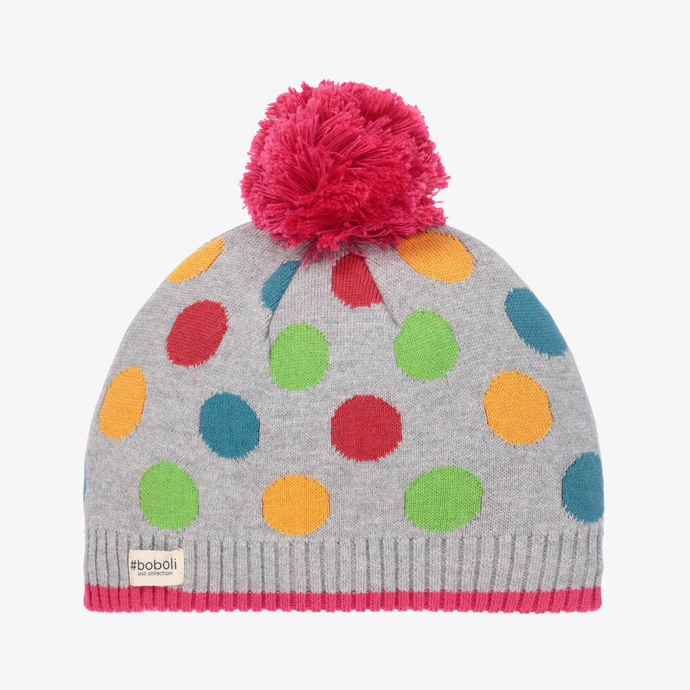 Boboli - Girls Grey & Pink Knitted Hat | Childrensalon