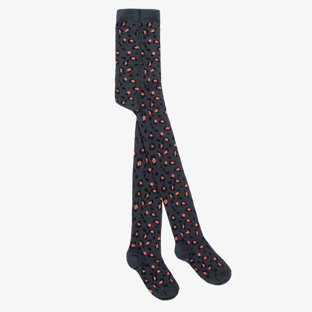 Boboli - Girls Grey & Pink Leopard Print Cotton Tights | Childrensalon