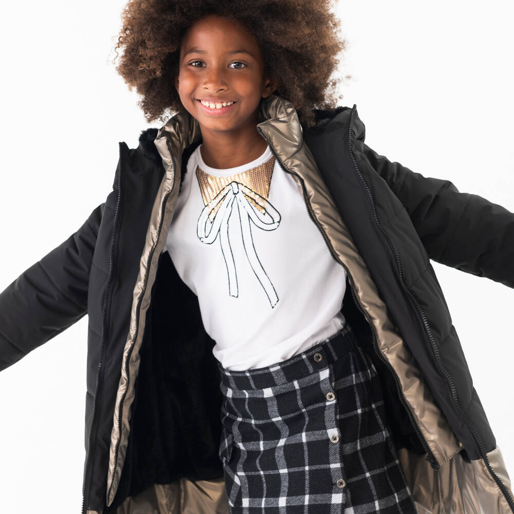 Boboli-Girls Hooded Black Puffer Jacket | Childrensalon Outlet