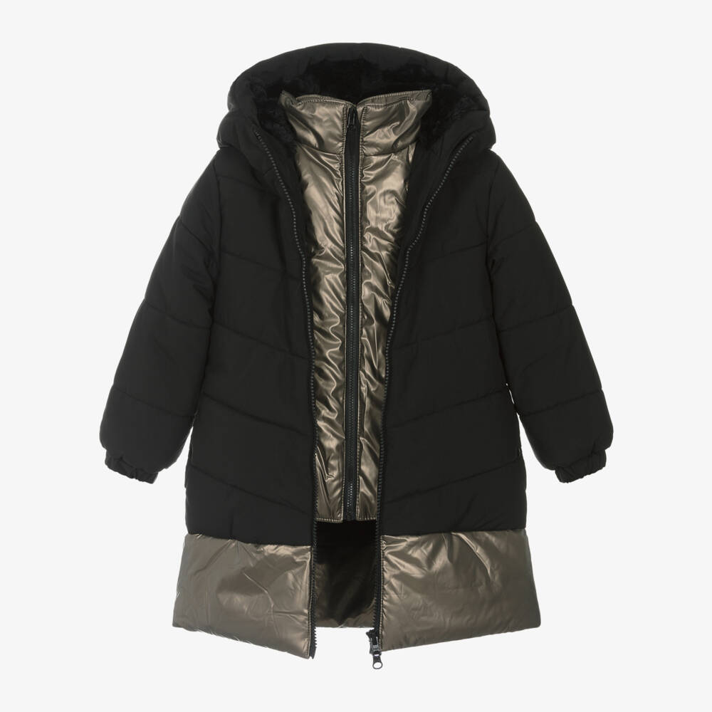 Boboli-Girls Hooded Black Puffer Jacket | Childrensalon Outlet