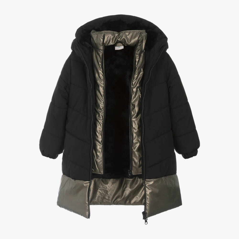 Boboli-Girls Hooded Black Puffer Jacket | Childrensalon Outlet