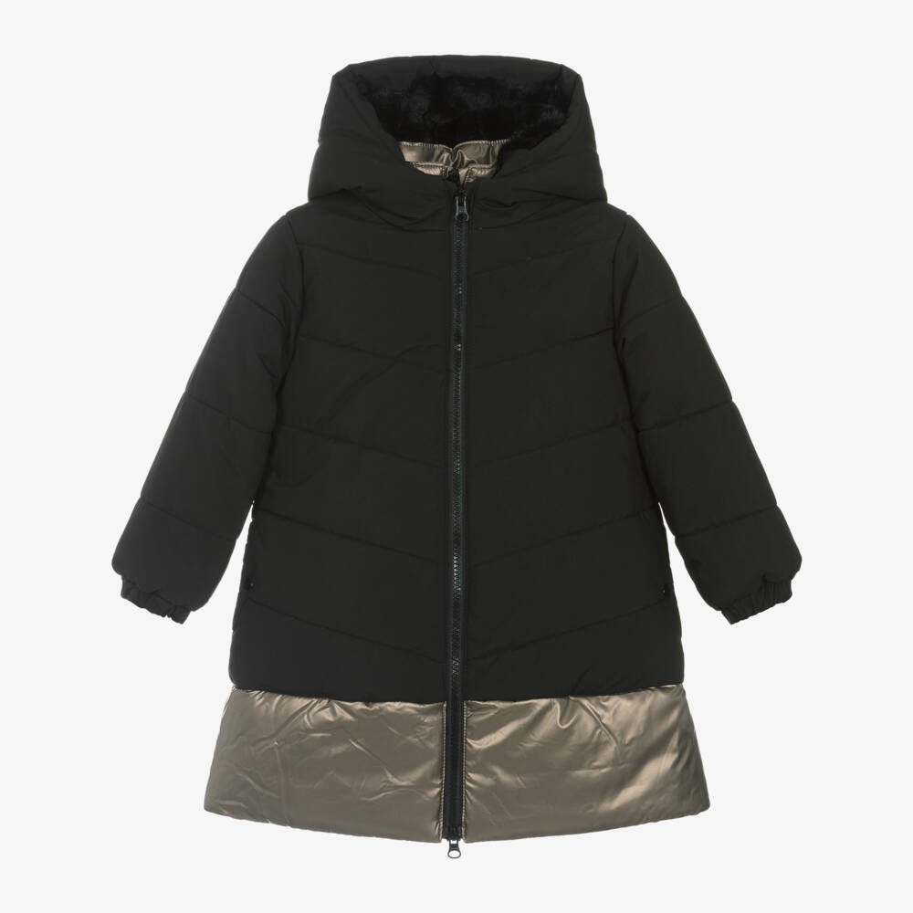 Boboli-Girls Hooded Black Puffer Jacket | Childrensalon Outlet