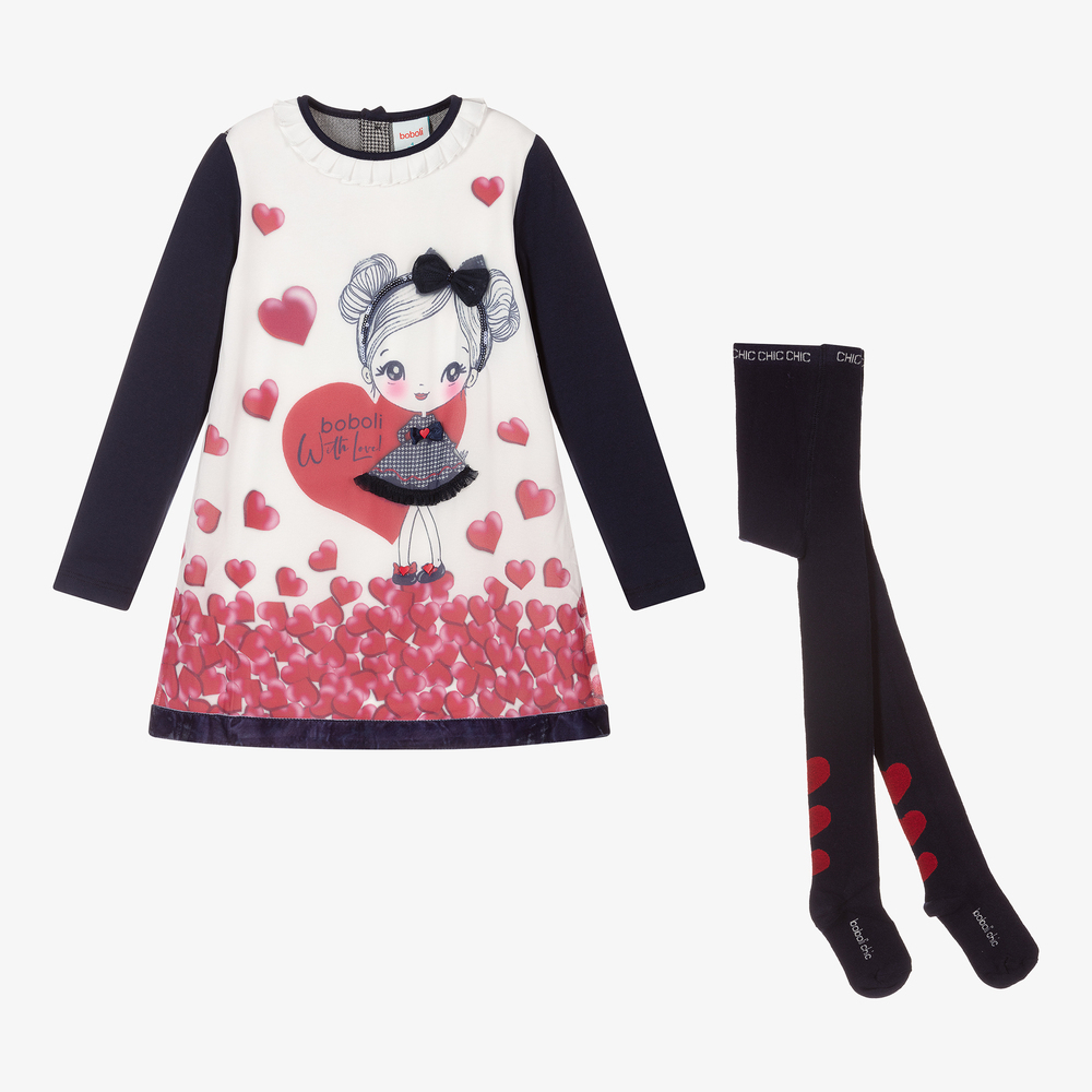 Boboli-Girls Ivory & Blue Dress Set | Childrensalon Outlet