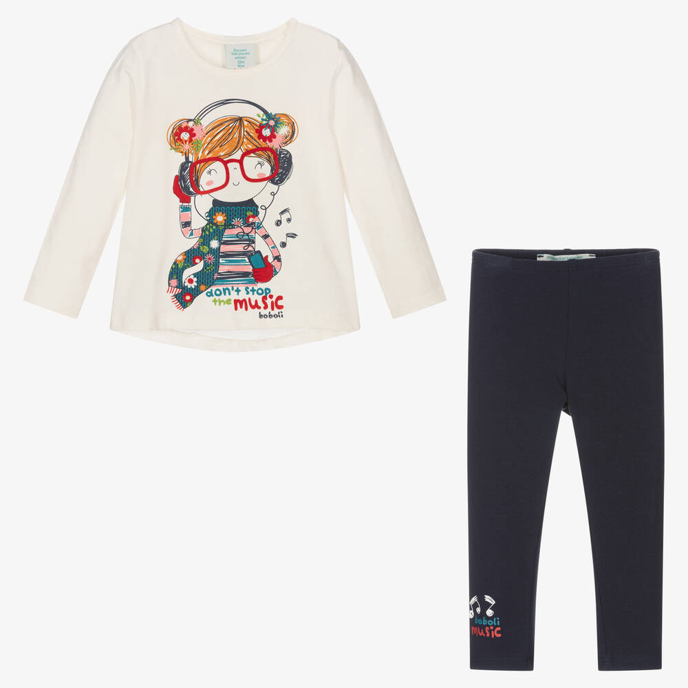 Boboli-Кремовый топ и синие легинсы для девочек | Childrensalon Outlet