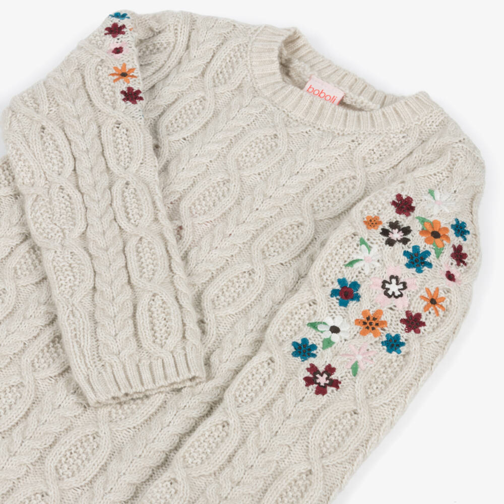 Boboli-Girls Ivory Cable Knit Dress | Childrensalon Outlet