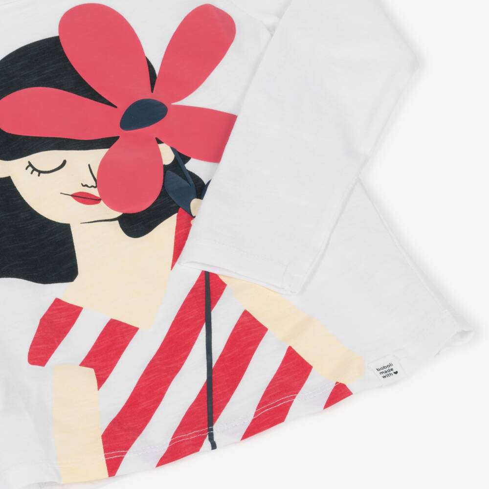 Boboli-Girls Ivory Cotton Floral Top | Childrensalon Outlet