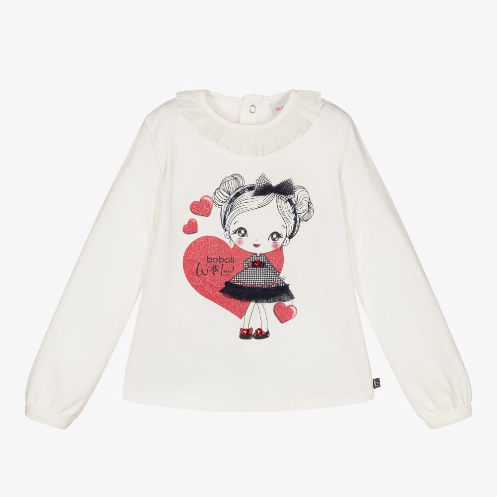 Boboli - Girls Ivory Cotton Top | Childrensalon