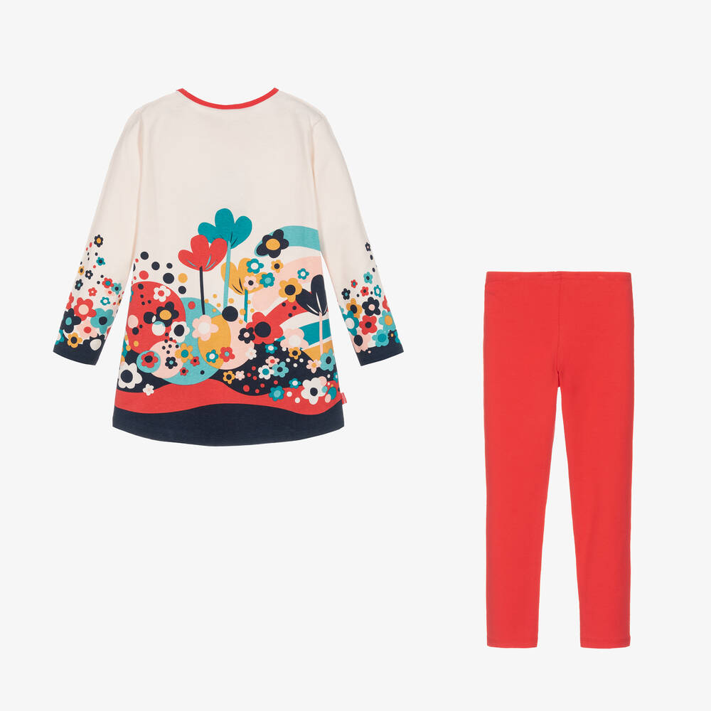 Boboli-Кремовое платье с цветами и легинсы | Childrensalon Outlet