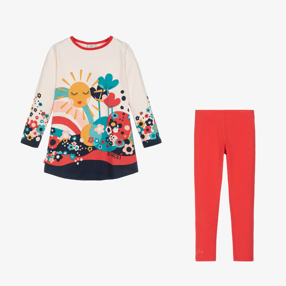 Boboli-Кремовое платье с цветами и легинсы | Childrensalon Outlet