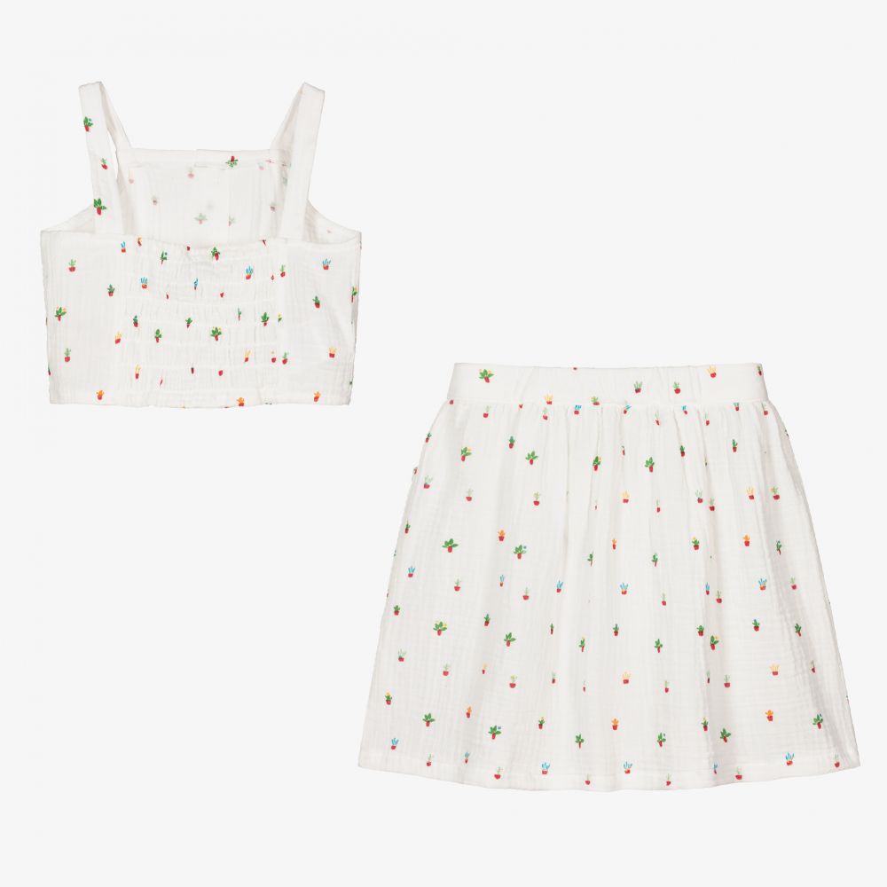 بوبولي-طقم تنورة قطن لون عاجي بطبعة ورود | Childrensalon Outlet