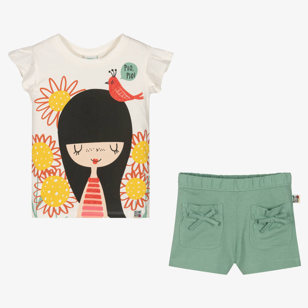 Boboli-Кремовая футболка и зеленые шорты из хлопка | Childrensalon Outlet
