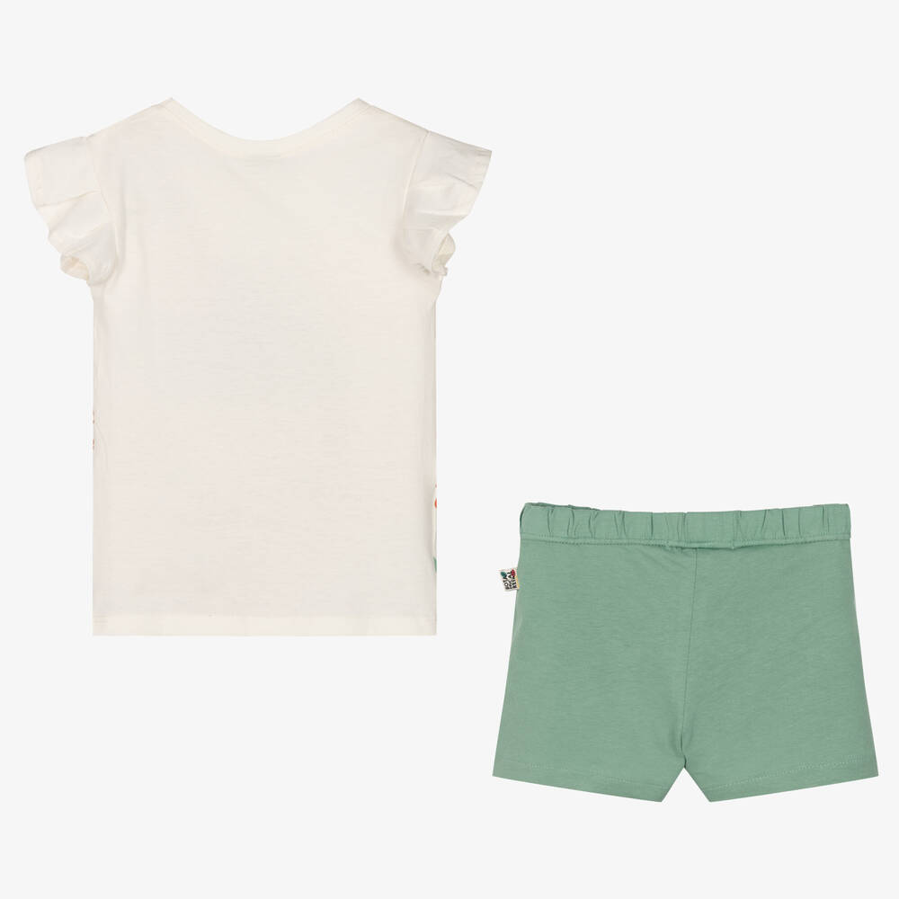 Boboli-Кремовая футболка и зеленые шорты из хлопка | Childrensalon Outlet