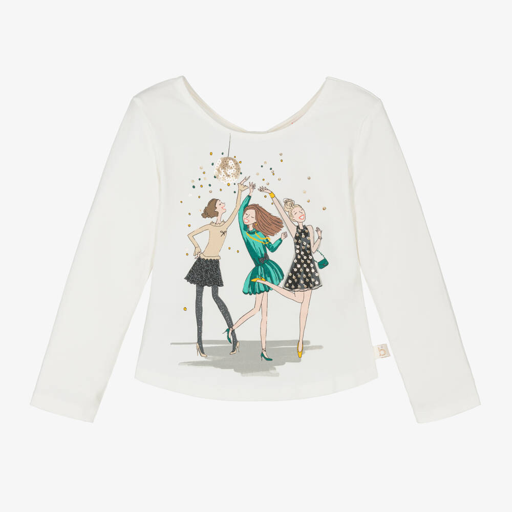 Boboli-Girls Ivory Long Sleeve Graphic Tee | Childrensalon Outlet