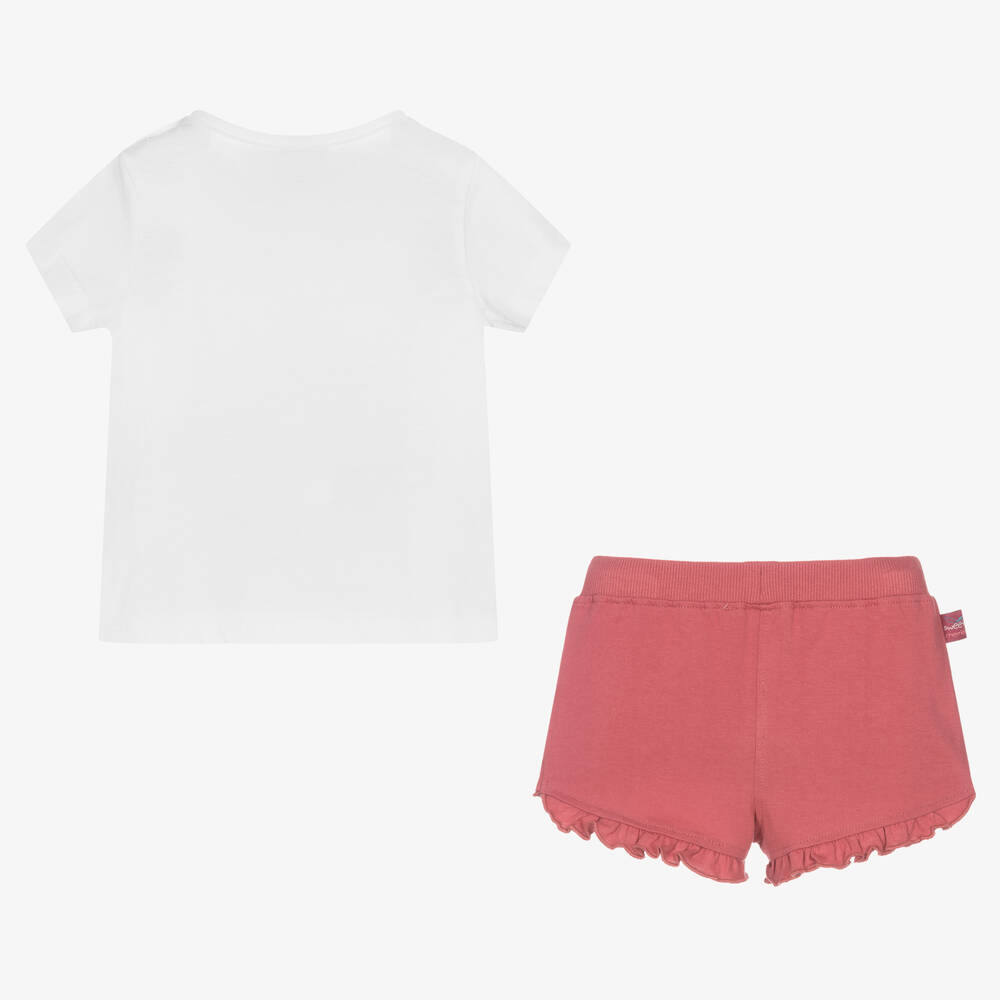 Boboli-طقم شورت قطن لون عاجي وزهري للبنات | Childrensalon Outlet