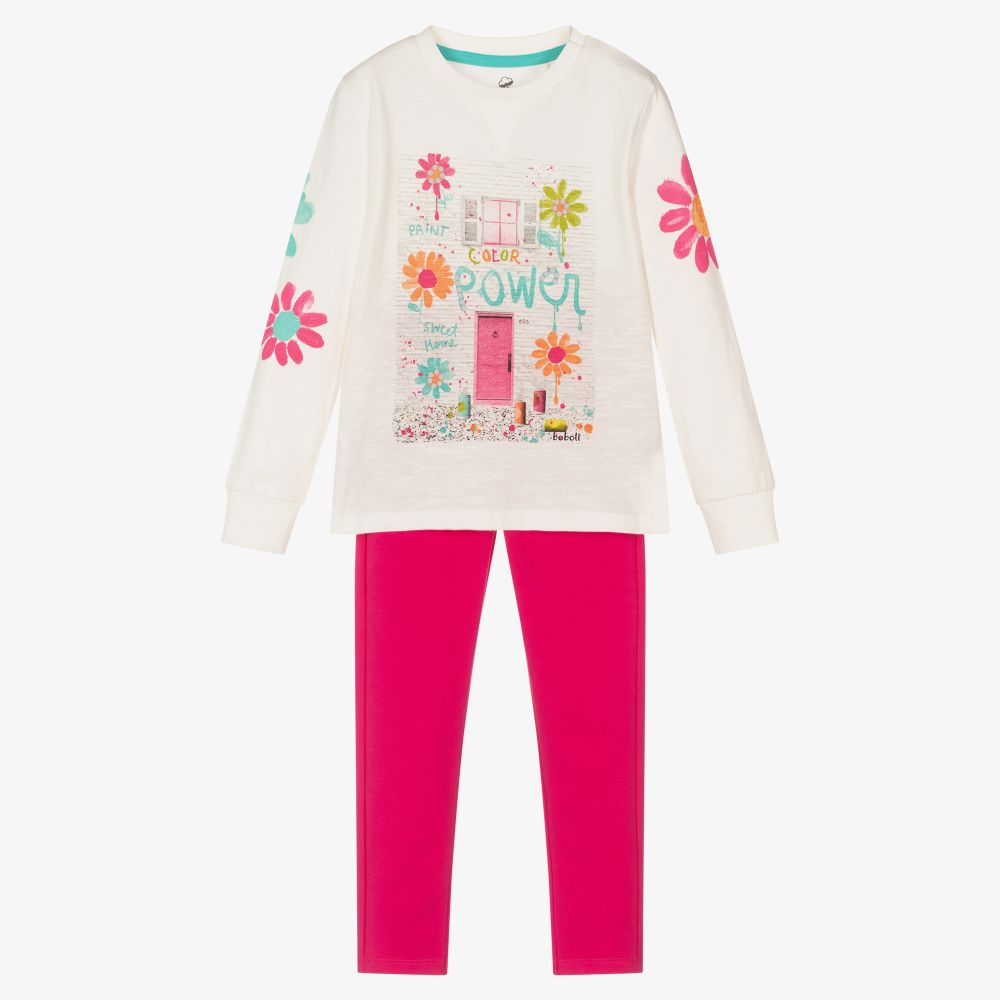 Boboli - Girls Ivory & Pink Trouser Set | Childrensalon