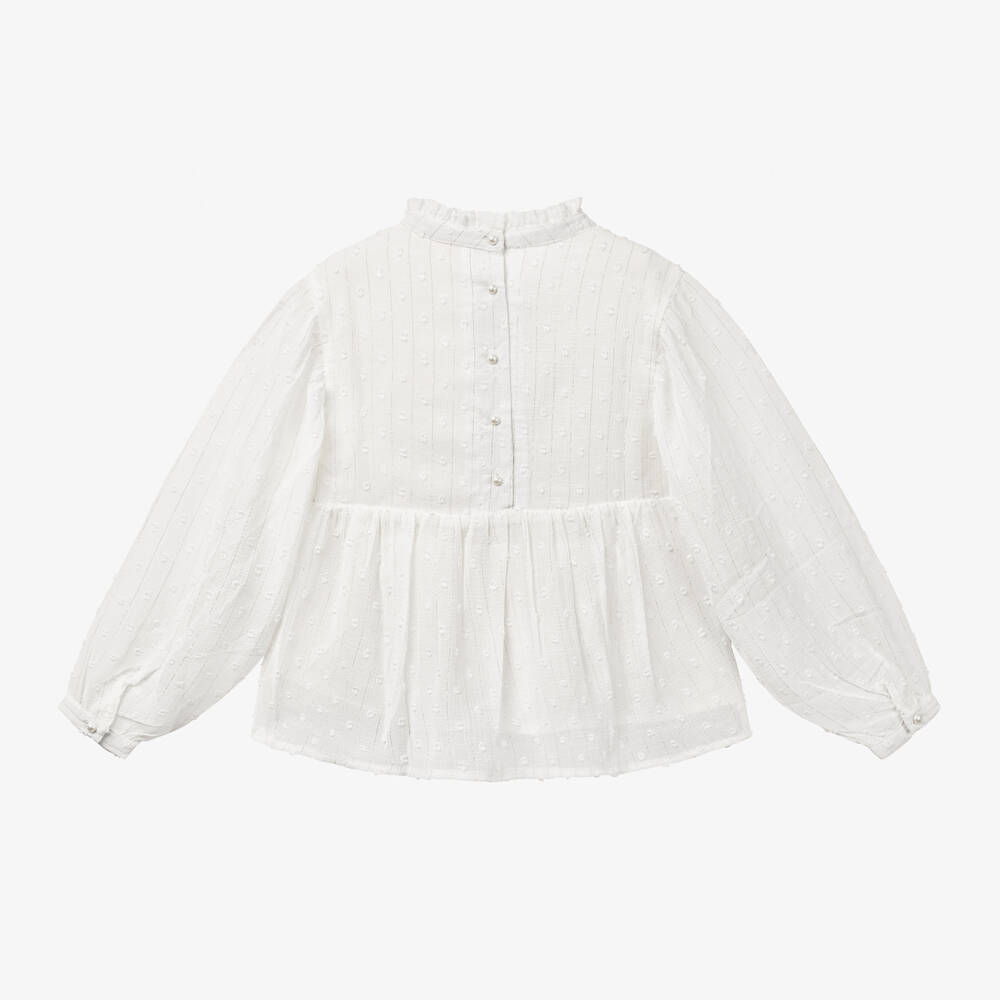 Boboli-Белая блузка из шифона плюмети для девочек | Childrensalon Outlet