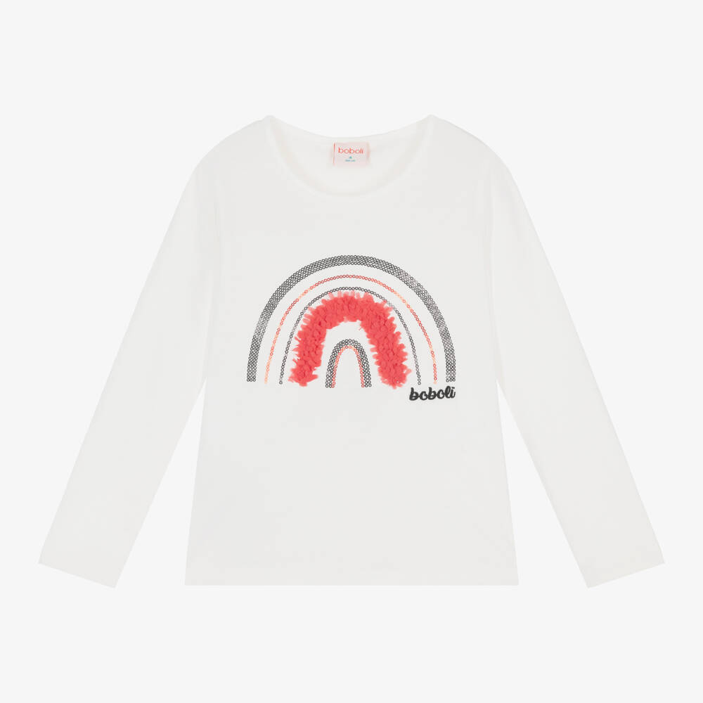 Boboli-Girls Ivory Rainbow Long Sleeve Tee | Childrensalon Outlet