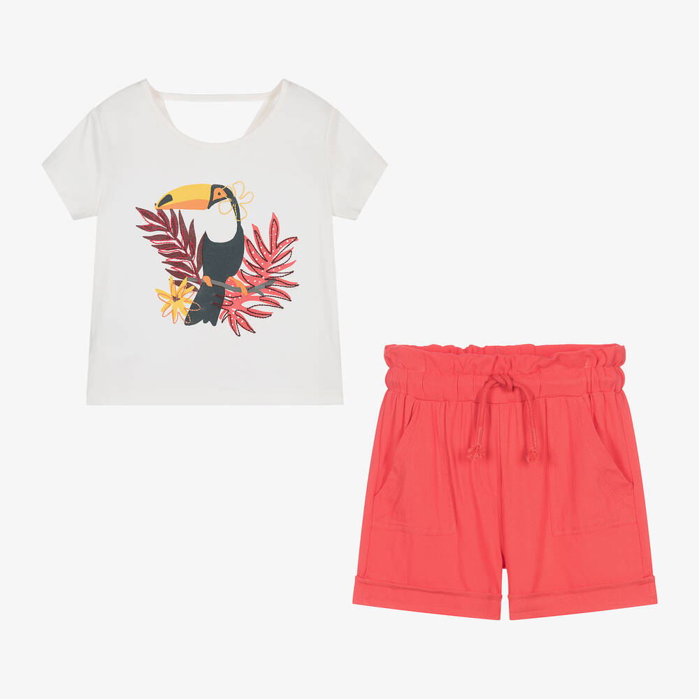 Boboli-Girls Ivory & Red Shorts Set | Childrensalon Outlet