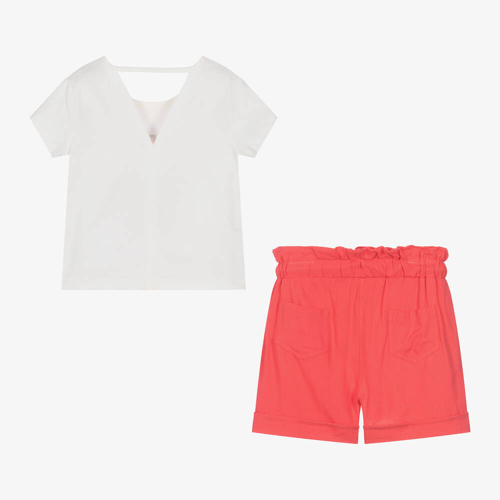 Boboli-Girls Ivory & Red Shorts Set | Childrensalon Outlet