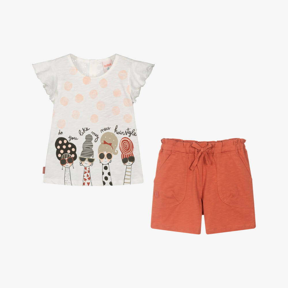 Boboli-Кремовый и мандариновый комплект шорт для девочек | Childrensalon Outlet