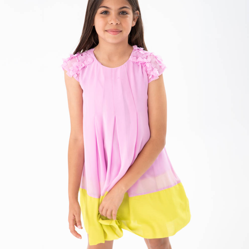Boboli-Girls Lilac Pink & Green Chiffon Dress | Childrensalon Outlet