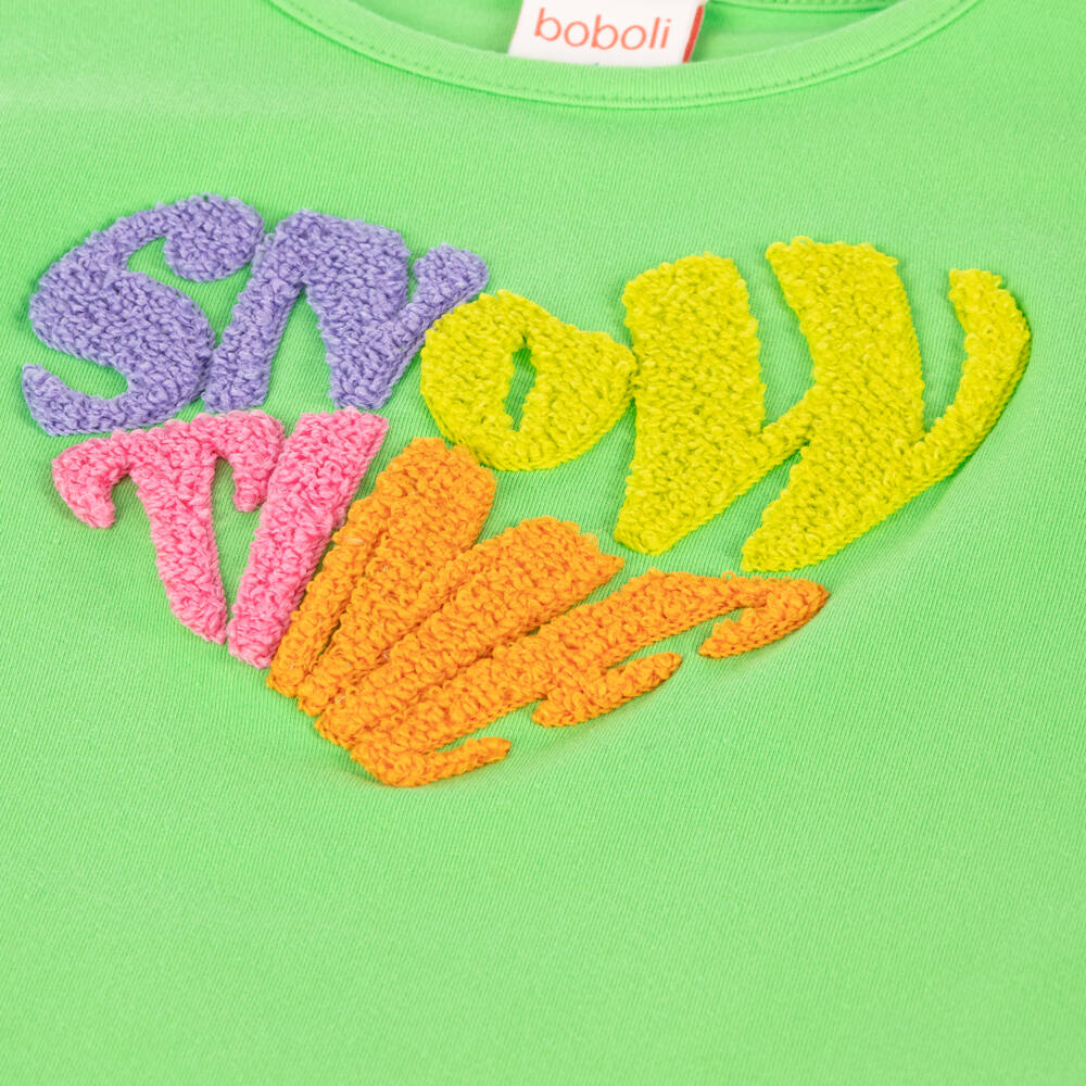 Boboli-Girls Long Sleeve Green Tee | Childrensalon Outlet