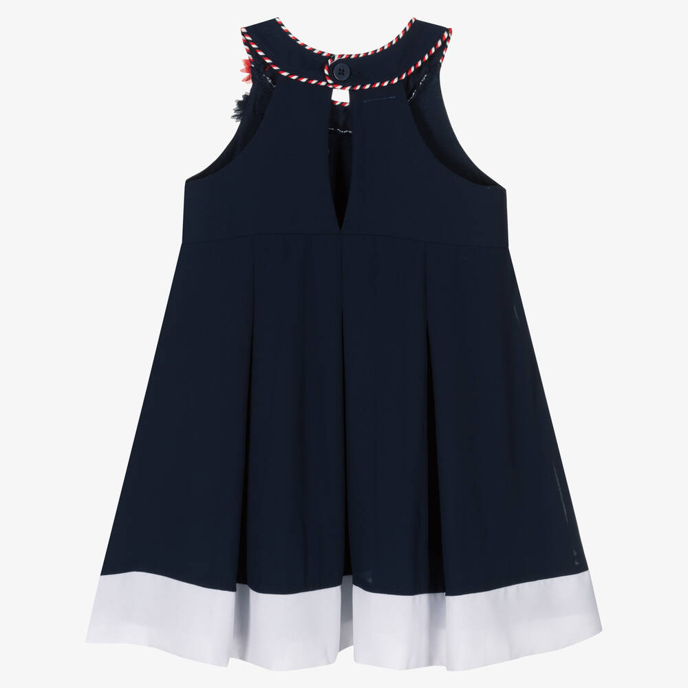Boboli-Girls Navy Blue Crêpe Flower Dress | Childrensalon Outlet