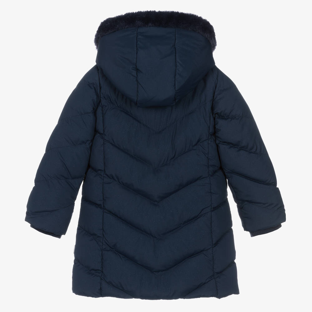 Boboli Girls Navy Blue Hooded Puffer Coat