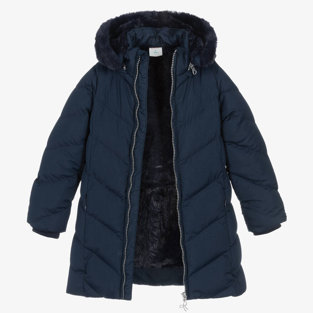 Boboli-Girls Navy Blue Hooded Puffer Coat | Childrensalon Outlet