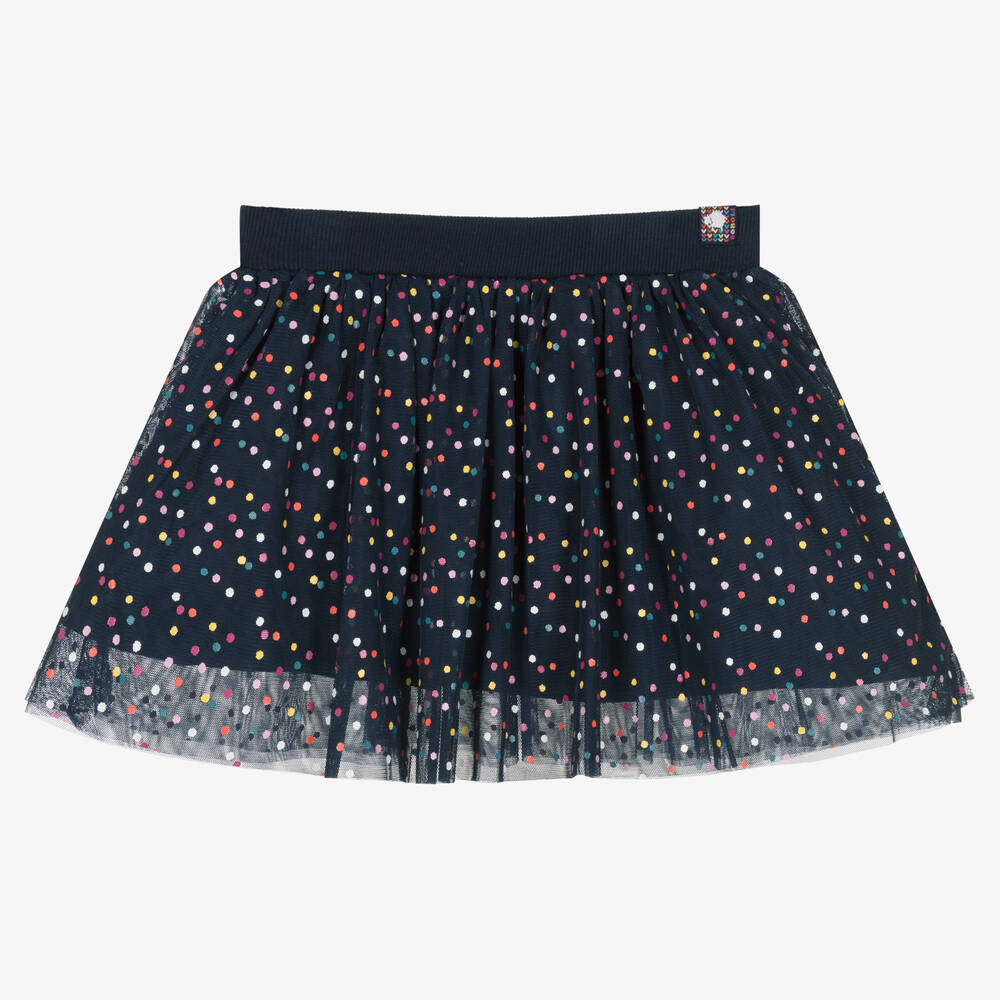Boboli - Girls Navy Blue Polka Dot Tulle Skirt | Childrensalon