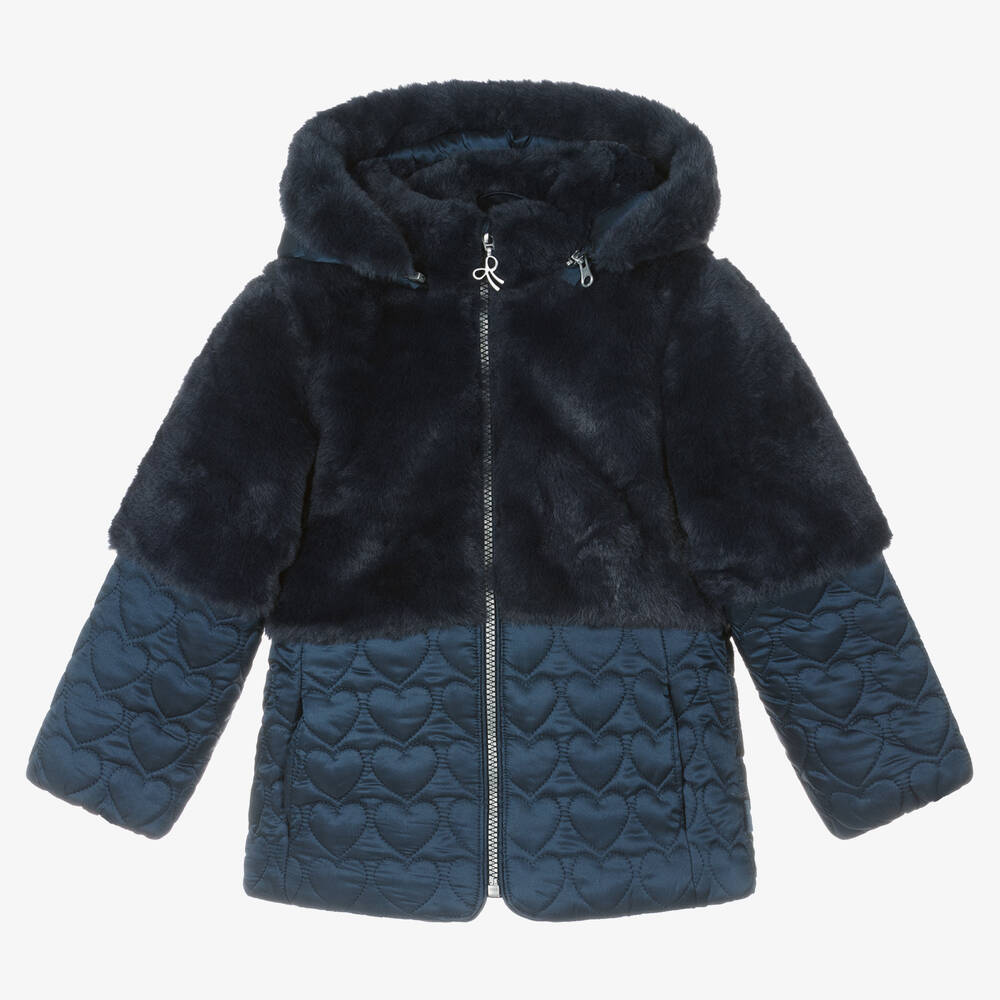 Boboli - Manteau fausse fourrure bleu marine | Childrensalon