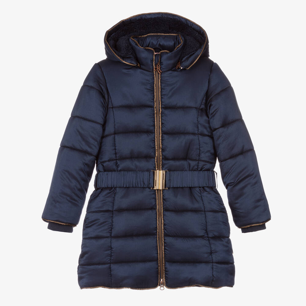 Boboli - Синее атласное пальто для девочек | Childrensalon