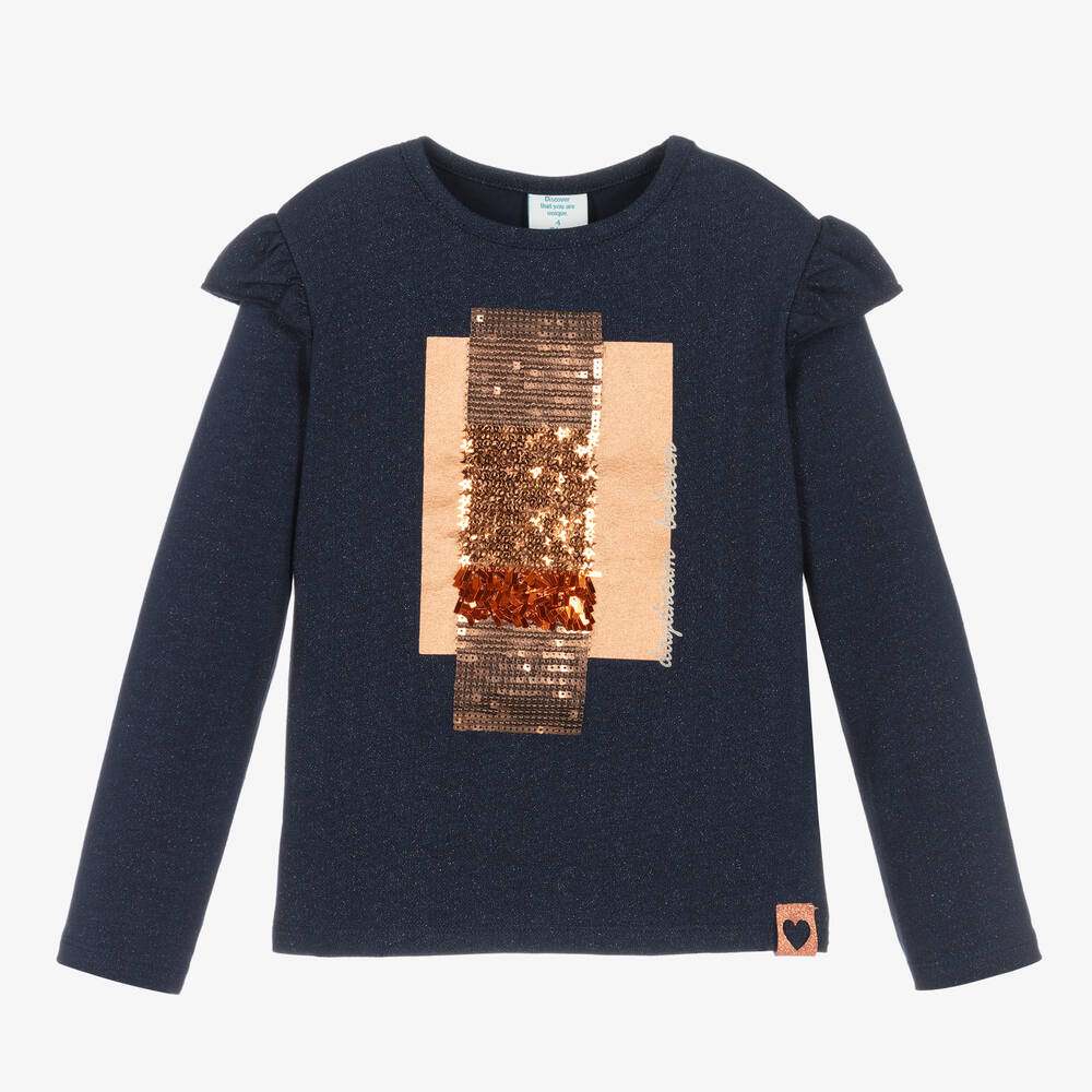 Boboli - Haut bleu marine à sequins fille | Childrensalon