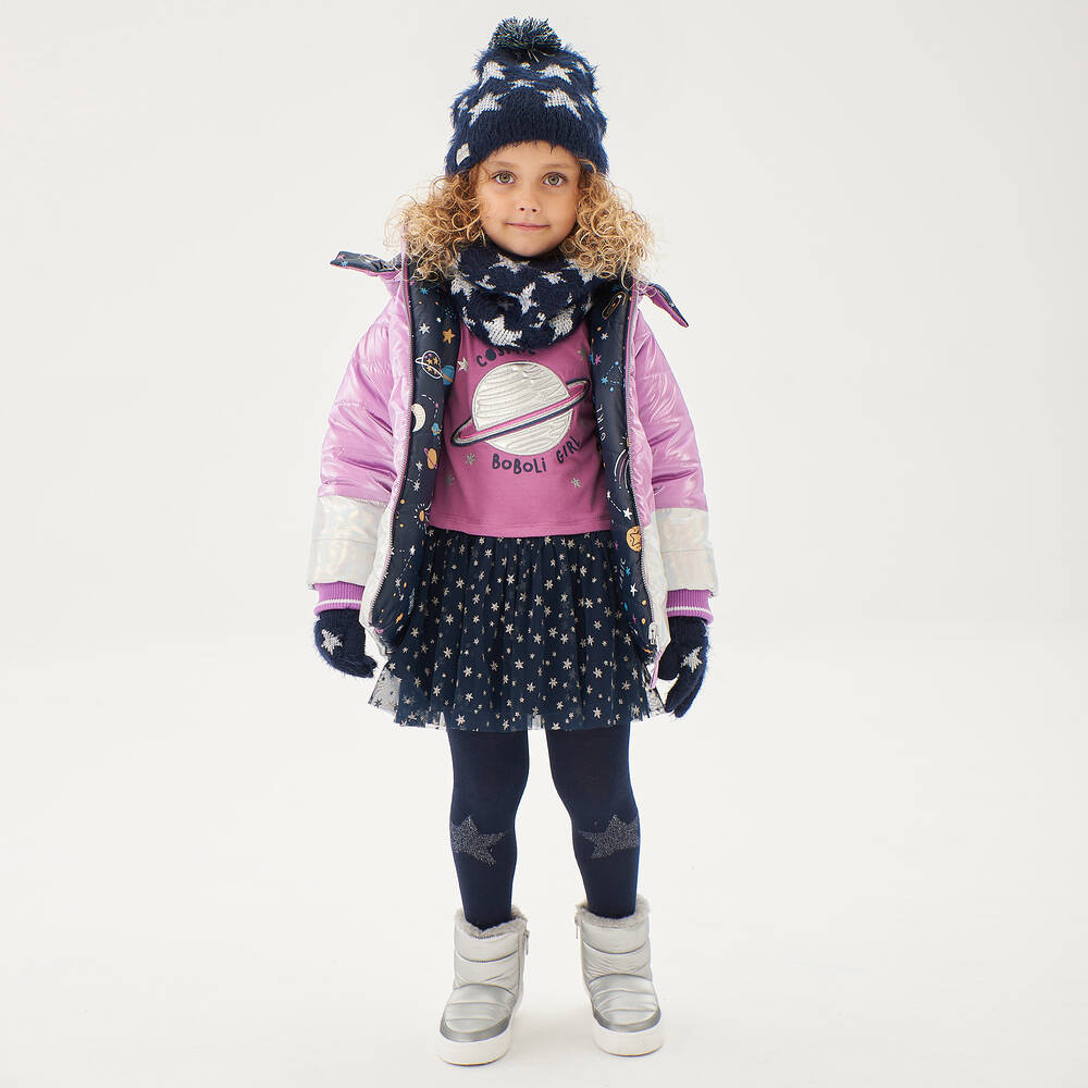 Boboli-Girls Navy Blue & Silver Star Gloves | Childrensalon Outlet