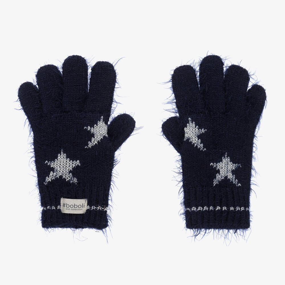 Boboli - Girls Navy Blue & Silver Star Gloves | Childrensalon