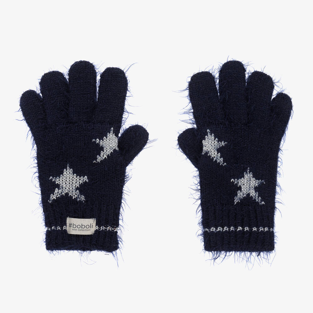 Boboli - Gants bleu et argent Étoile Fille | Childrensalon