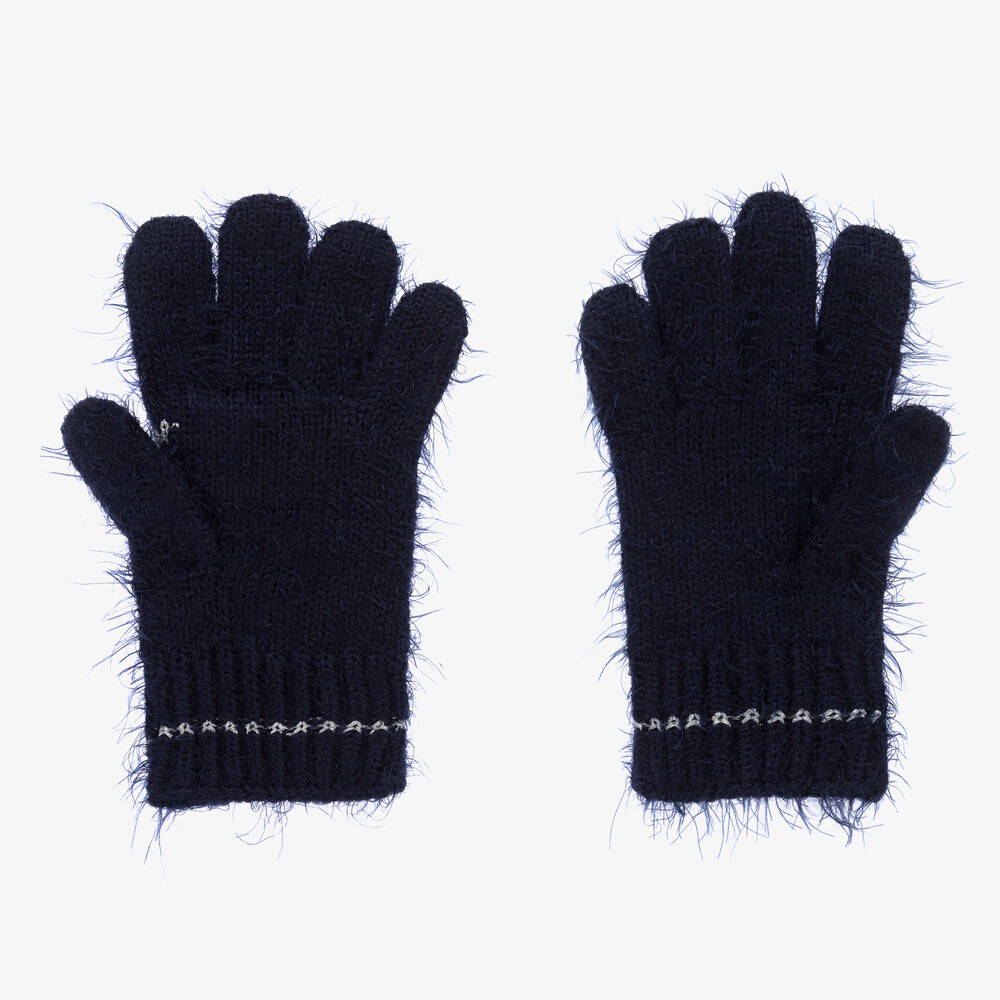 Boboli-Girls Navy Blue & Silver Star Gloves | Childrensalon Outlet