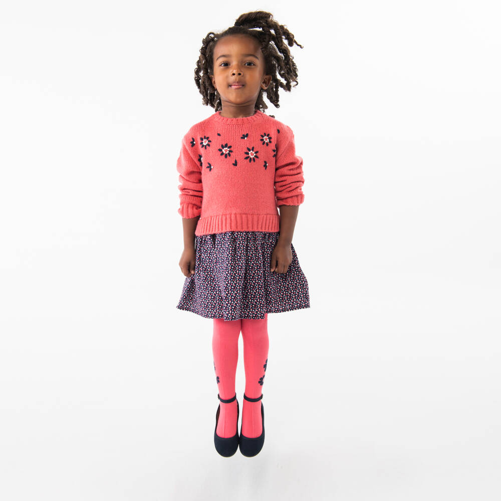 Boboli-فستان بطبعة ورود لون أزرق وزهري | Childrensalon Outlet