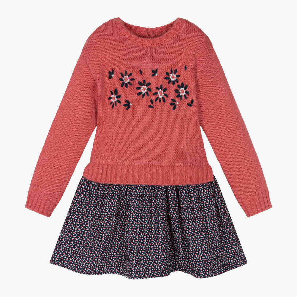 Boboli-Girls Navy Floral Knit Dress | Childrensalon Outlet