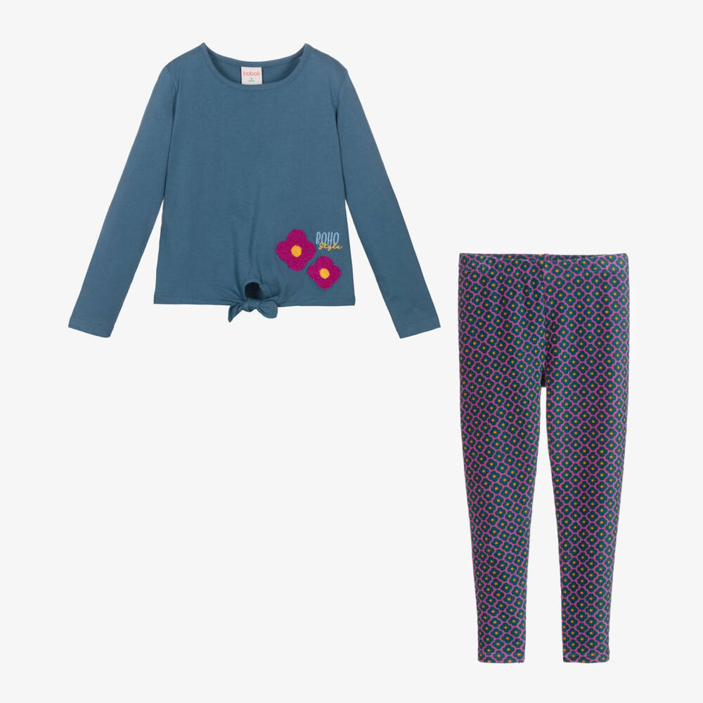 Boboli-Girls Navy Floral Outfit Set | Childrensalon Outlet